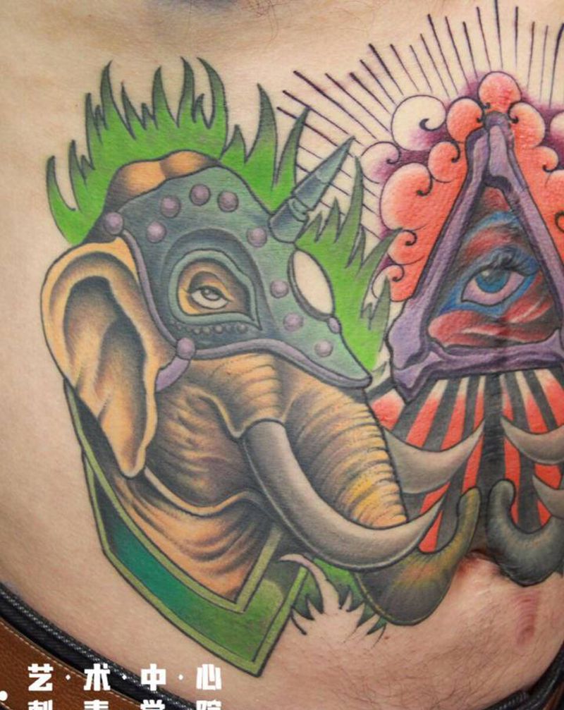 象纹身图片_腹部纹身图案