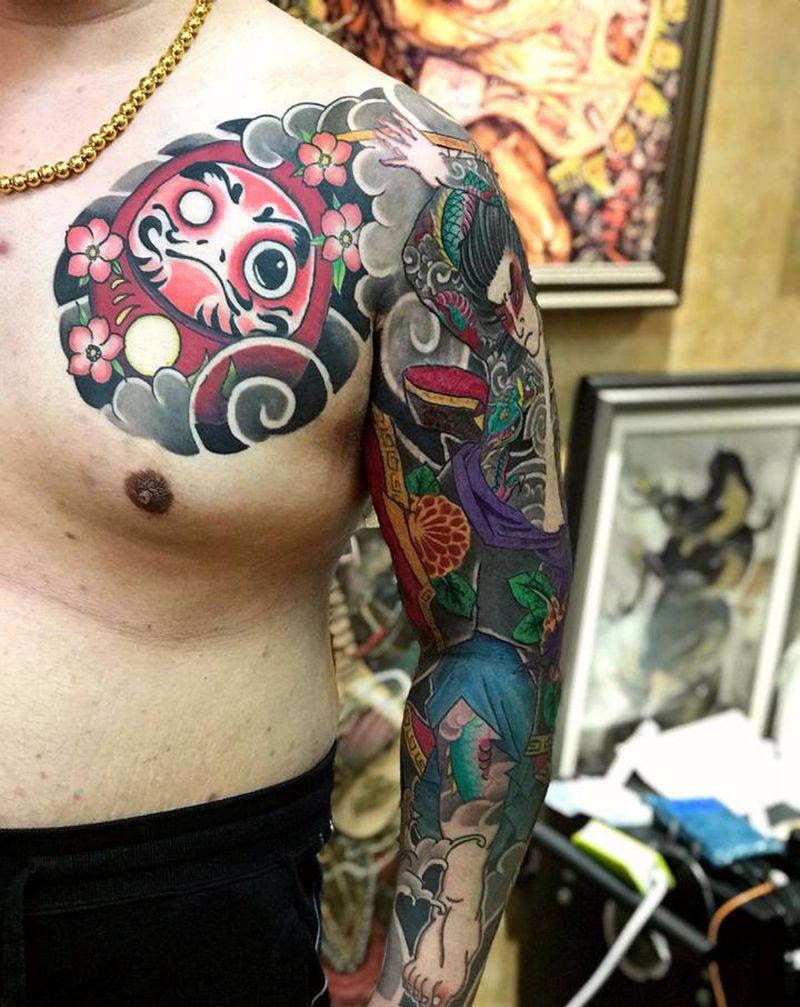 九纹龙史进，纹身图片_手臂胸部老传统纹身图案