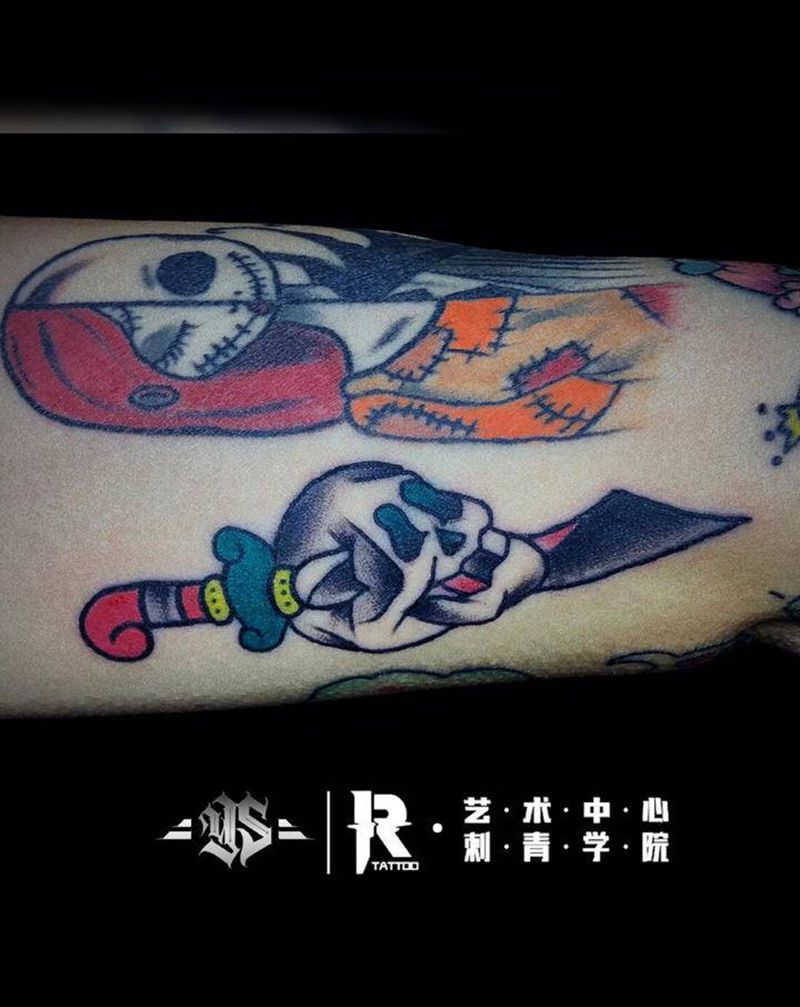 拼接花臂纹身图片_手臂纹身图案