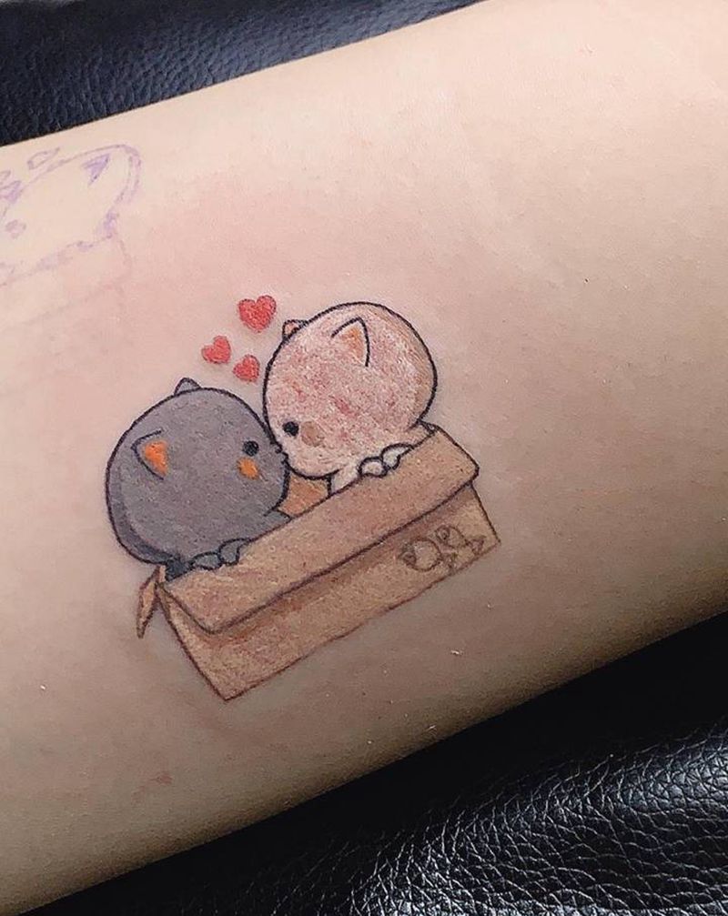 黑猫白猫纹身图片_手臂纹身图案