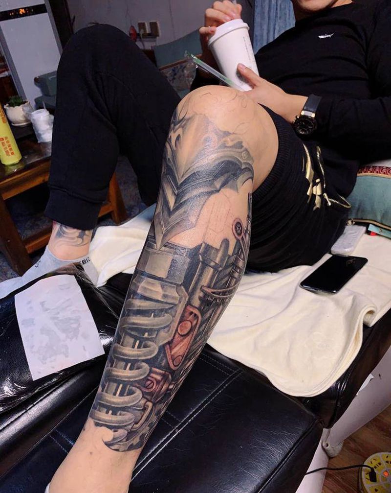 机械腿纹身图片_腿部纹身图案