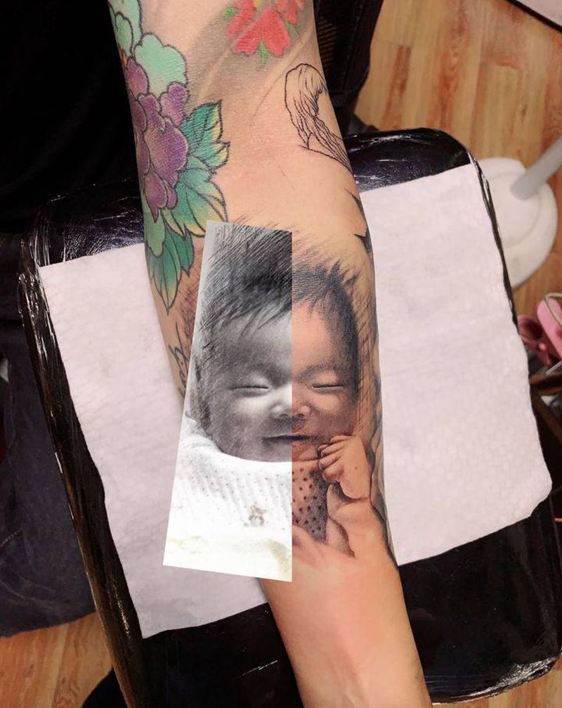 宝宝玫瑰纹身图片_手臂纹身图案