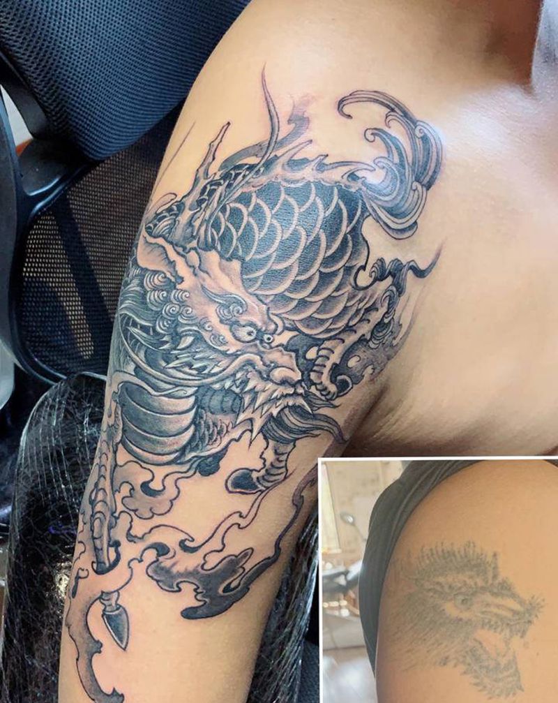 麒麟遮盖纹身图片_手臂纹身图案