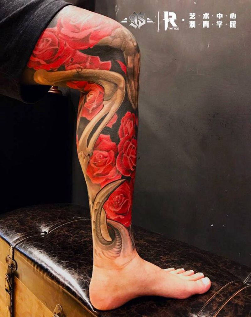 花腿纹身图片_腿部纹身图案