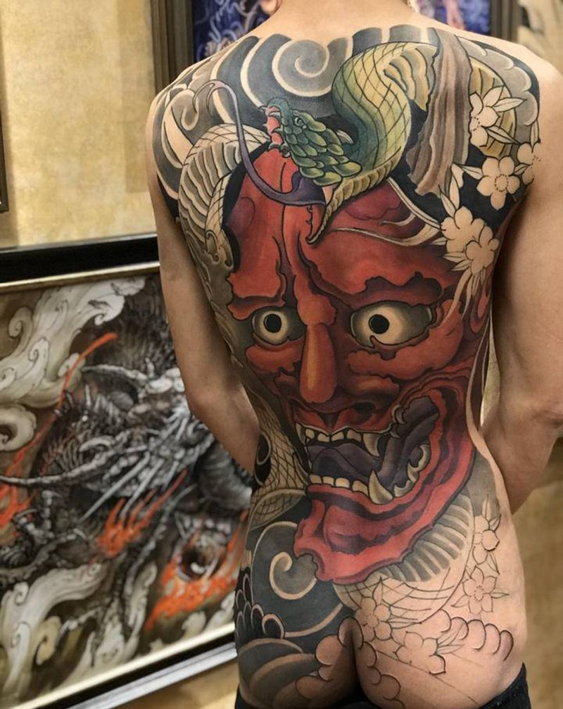 满背般若有进一步。纹身图片_背部老传统纹身图案