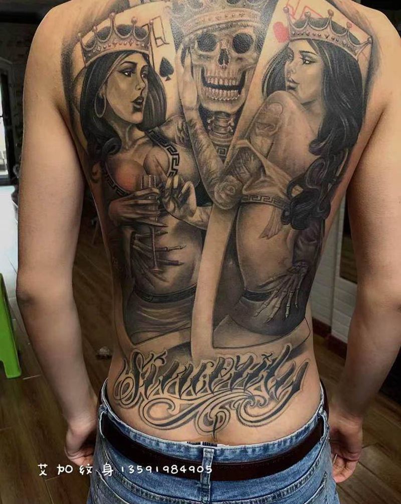 欲望骷髅美女纹身图片_背部欧美写实纹身图案