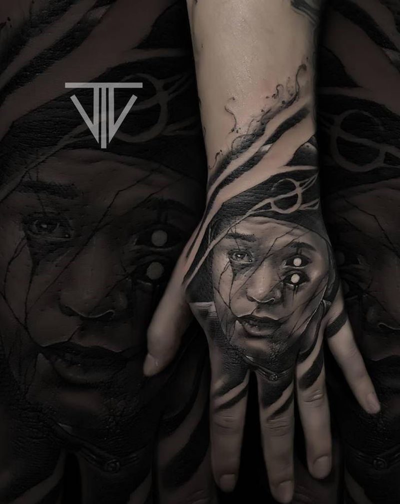 暗黑星爷.纹身图片_手部欧美写实纹身图案