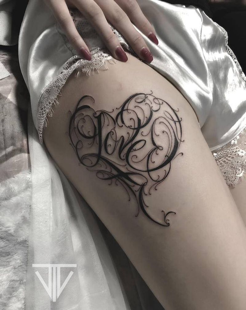 爱 字.纹身图片_腿部花体字纹身图案