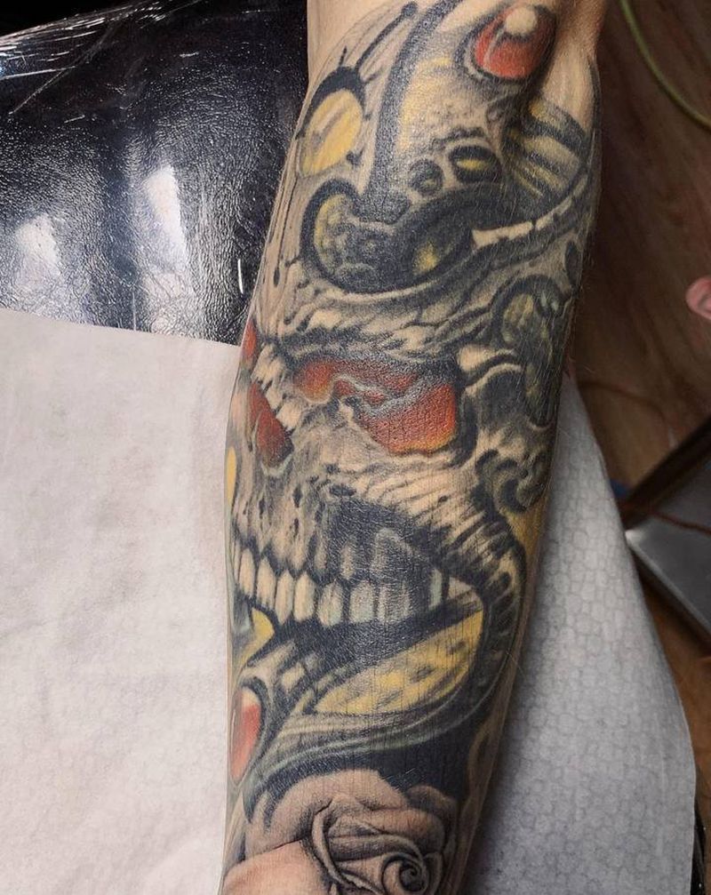 骷髅纹身图片_手臂欧美写实纹身图案