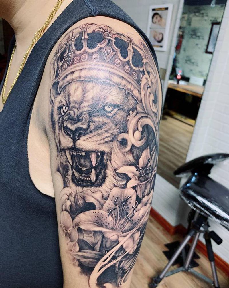 狮子2纹身图片_手臂欧美写实纹身图案