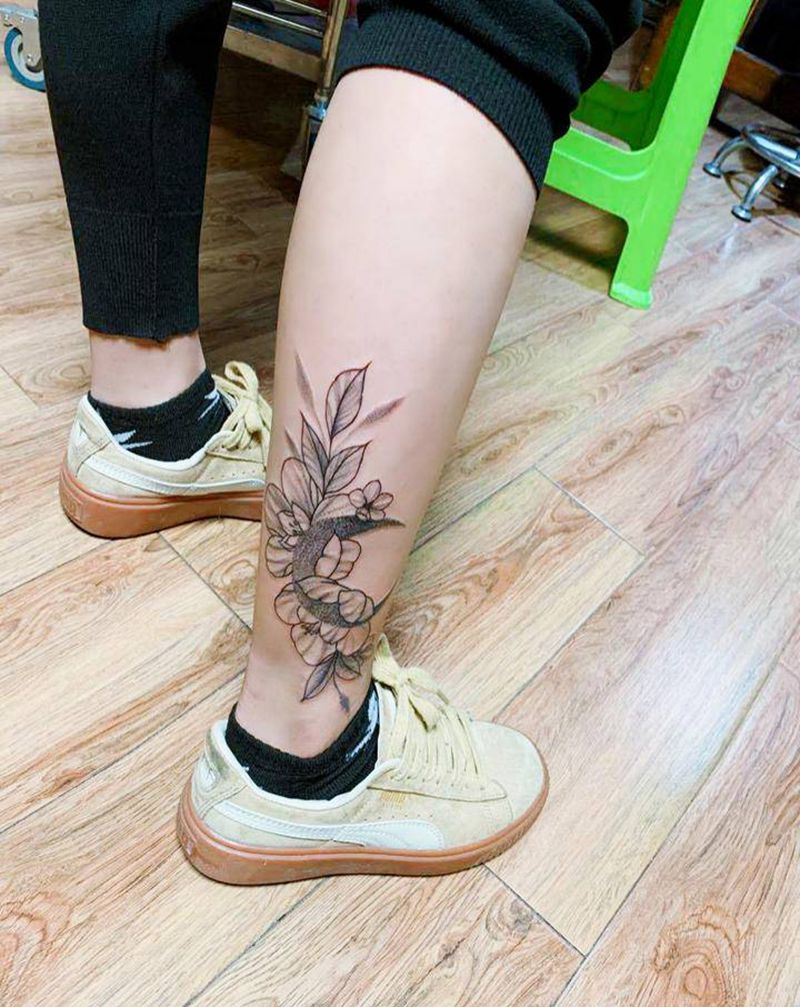 素花纹身图片_脚部手臂纹身图案