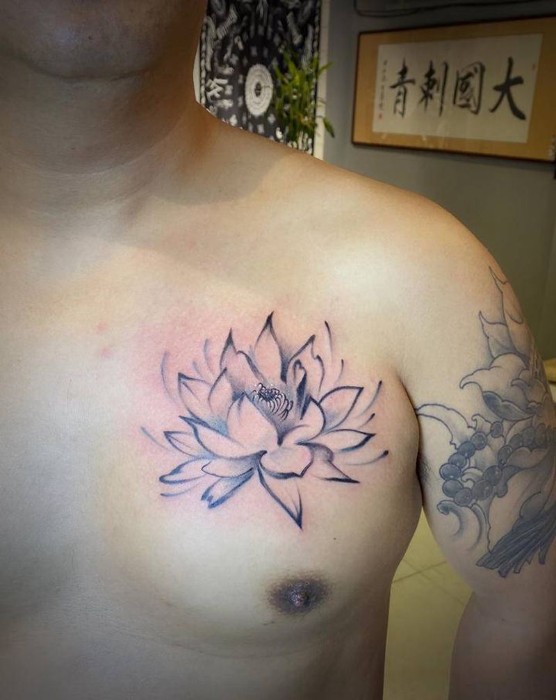 莲花纹身图片_水彩纹身图案