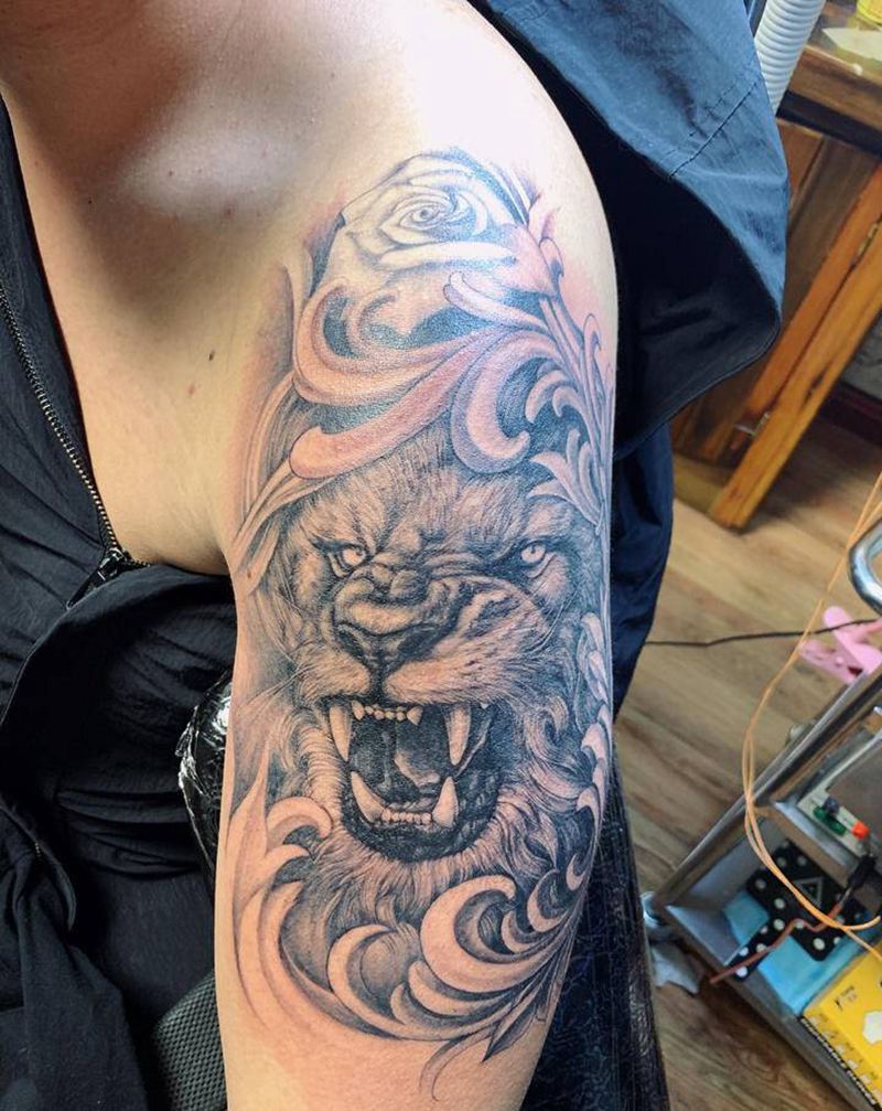 狮子王3纹身图片_手臂欧美写实纹身图案