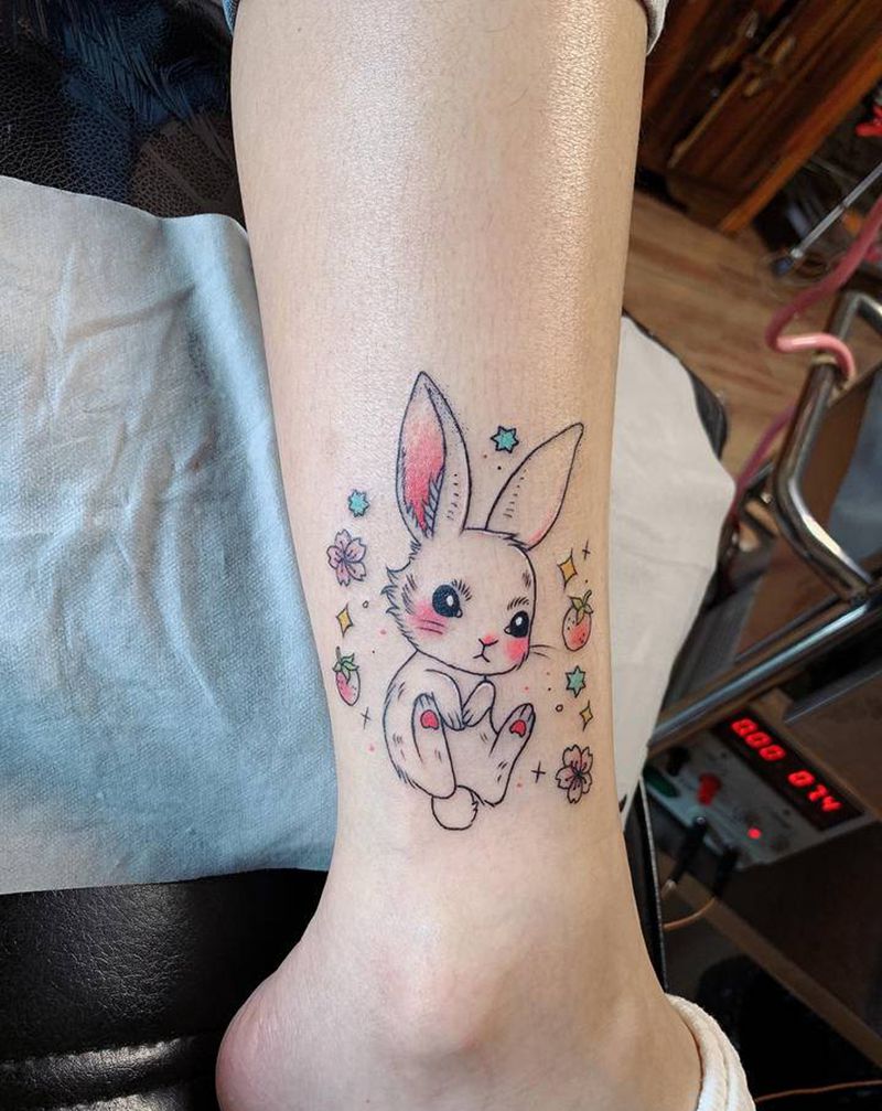 兔子，字母纹身图片_手臂腿部花体字水彩纹身图案