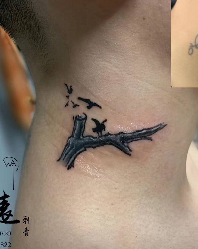 遮盖纹身图片_颈部纹身图案