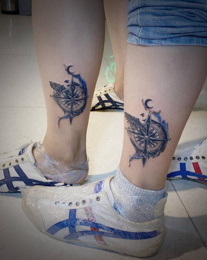 情侣纹身图片_腿部水彩纹身图案