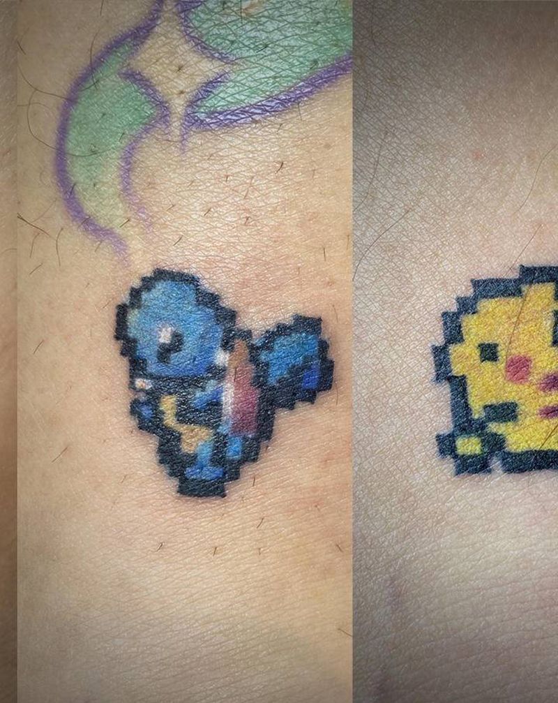 神奇宝贝纹身图片_腿部水彩纹身图案