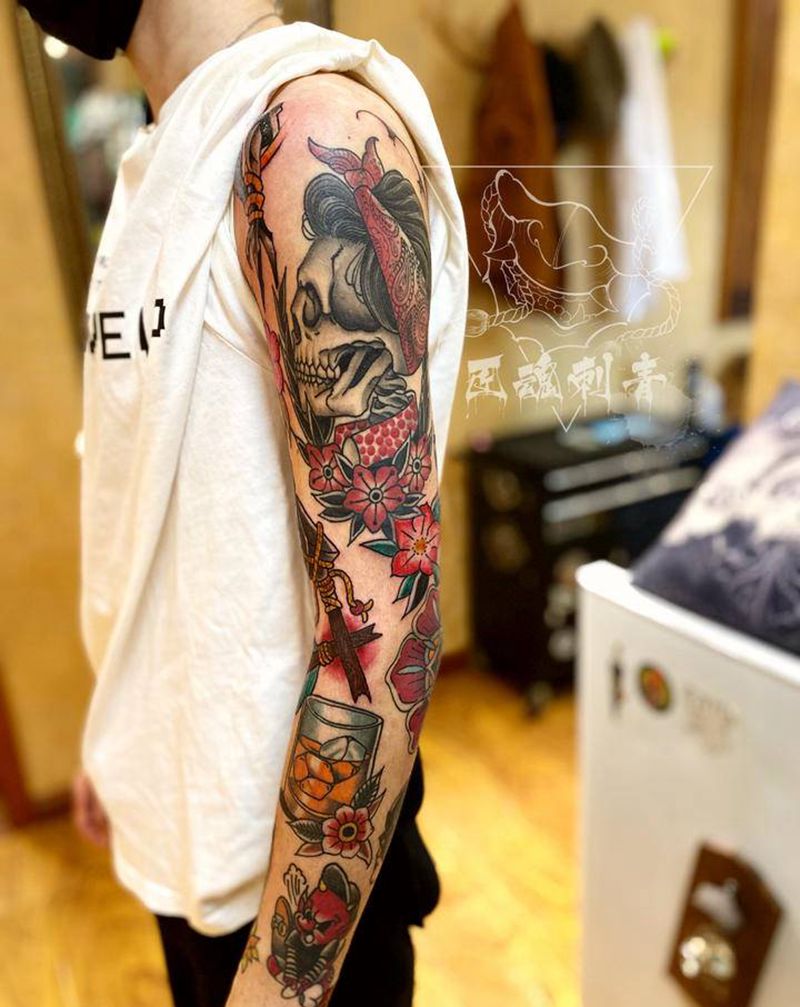 school花臂纹身图片_手臂Old School纹身图案