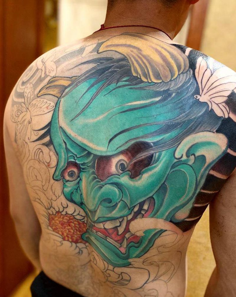 满背般若纹身图片_背部新传统纹身图案