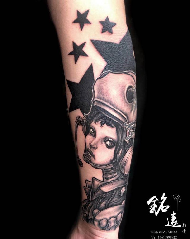 寺田克也纹身图片_手臂欧美写实纹身图案