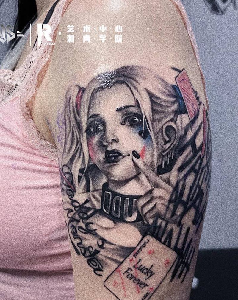 小丑女纹身图片_手臂欧美写实纹身图案