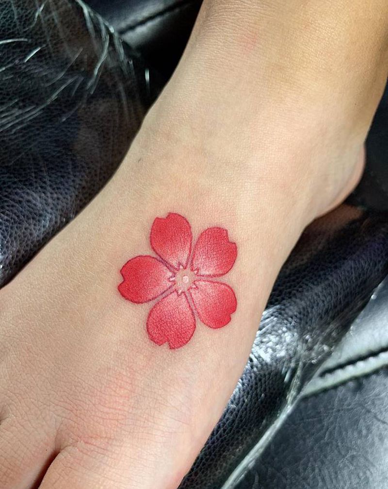 樱花纹身图片_脚部New School水墨纹身图案