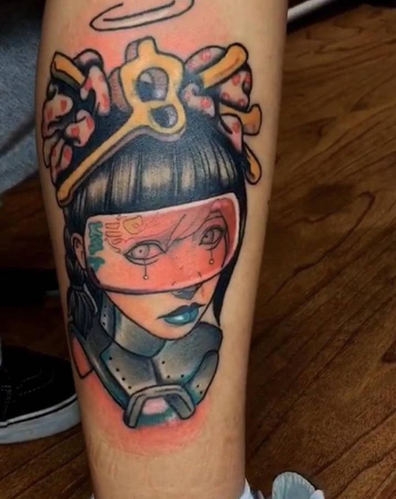 恢复后纹身图片_腿部New School纹身图案