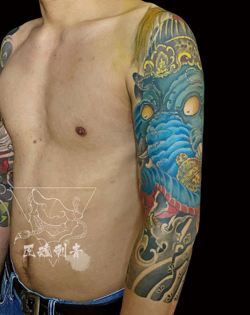 双七分袖完成。纹身图片_手臂新传统老传统纹身图案