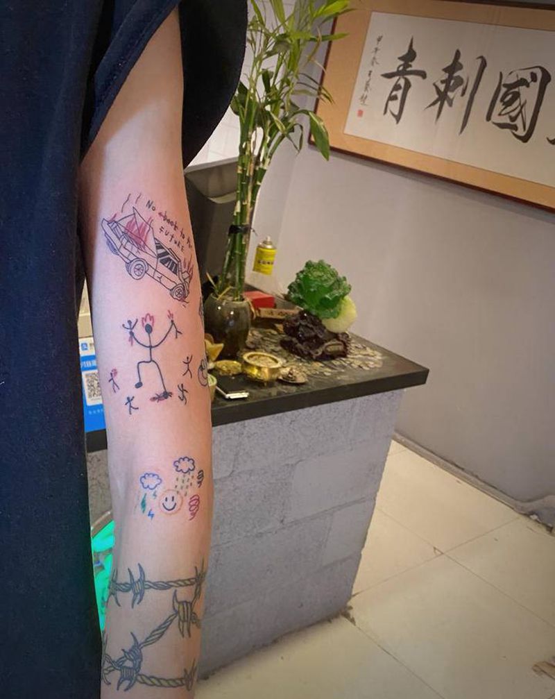 简笔画纹身图片_手臂水彩纹身图案