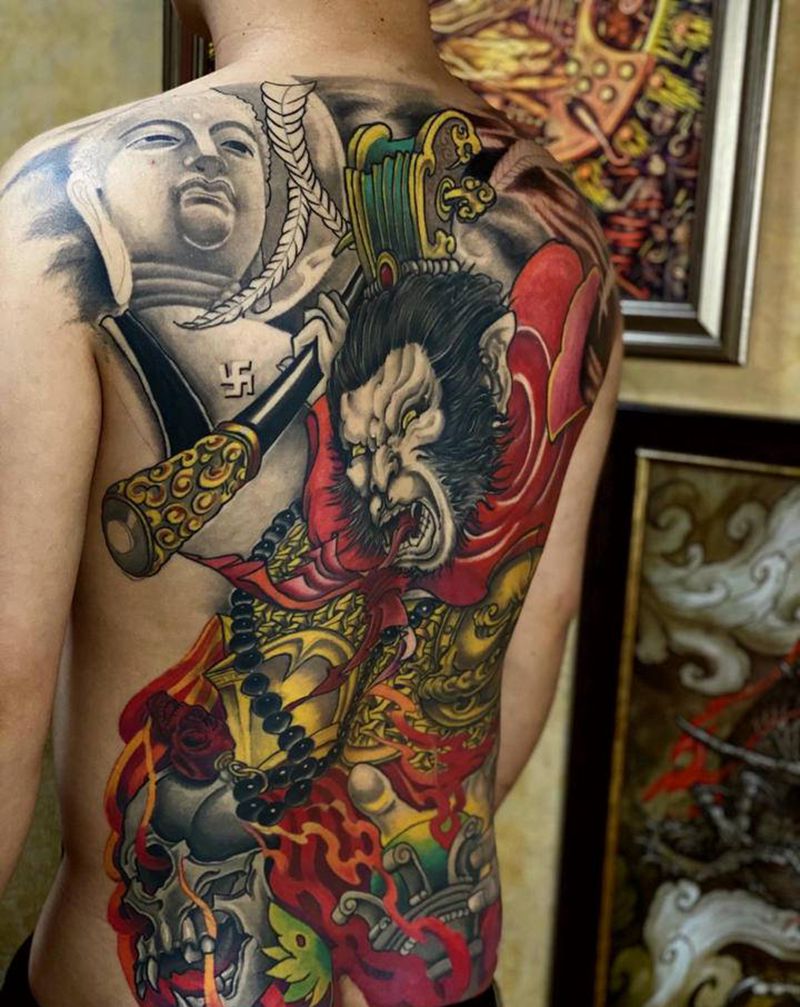 满背齐天大圣纹身图片_背部新传统匠魂刺青孙悟空纹身图案