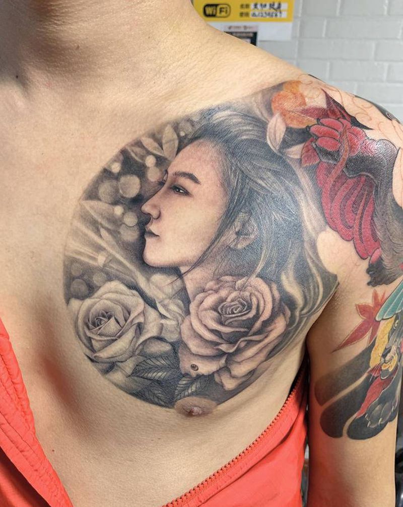 女朋友纹身图片_肩部新传统狼纹身图案