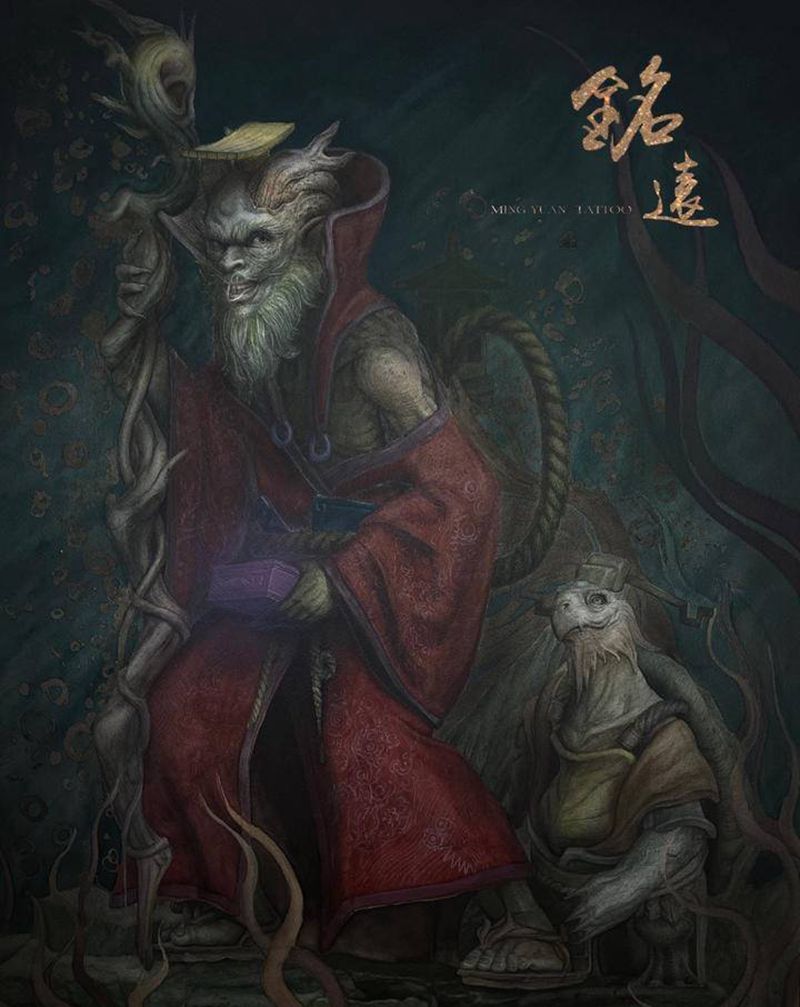 东海龙王纹身图片_背部纹身图案