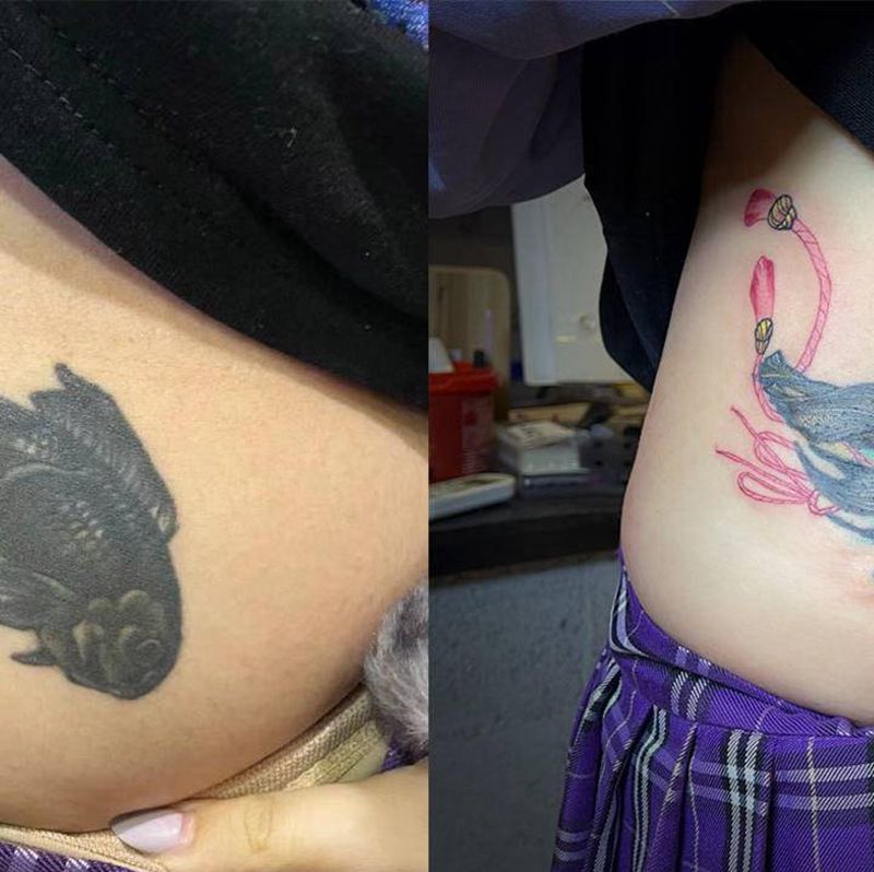 修改纹身图片_腹部水墨水彩纹身图案