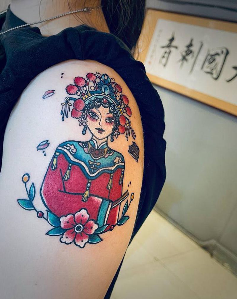 花旦纹身图片_手臂Old School纹身图案