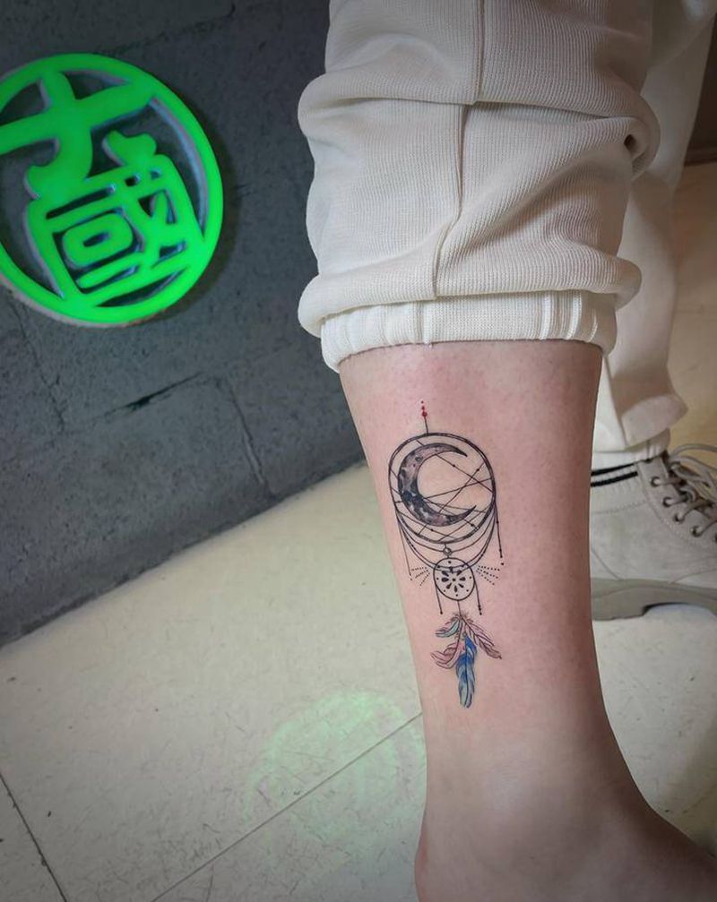 网纹身图片_腿部水墨纹身图案