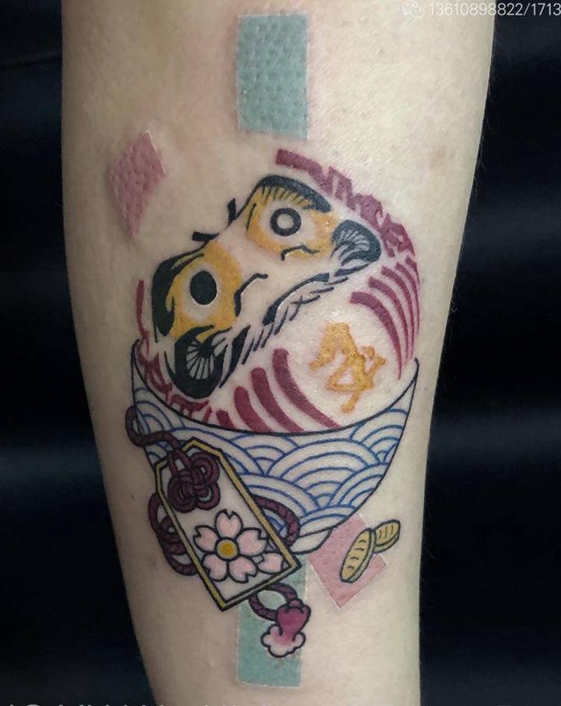 达摩蛋纹身图片_手臂水彩纹身图案