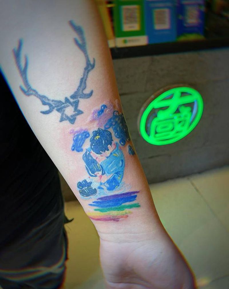 乱纹身图片_手臂水彩水墨纹身图案