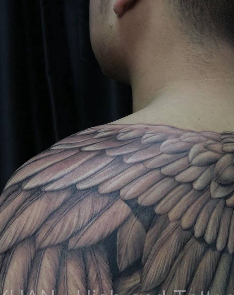 翅膀纹身纹身图片_肩部纹身图案