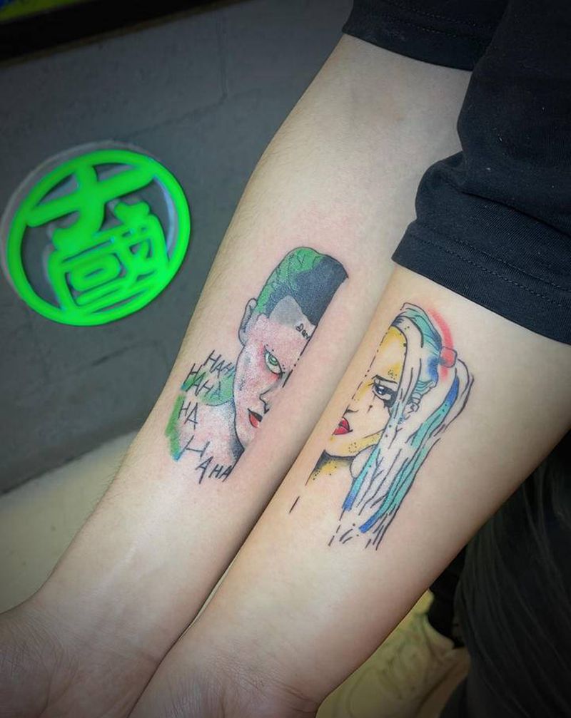 小丑情侣纹身图片_手臂New School纹身图案