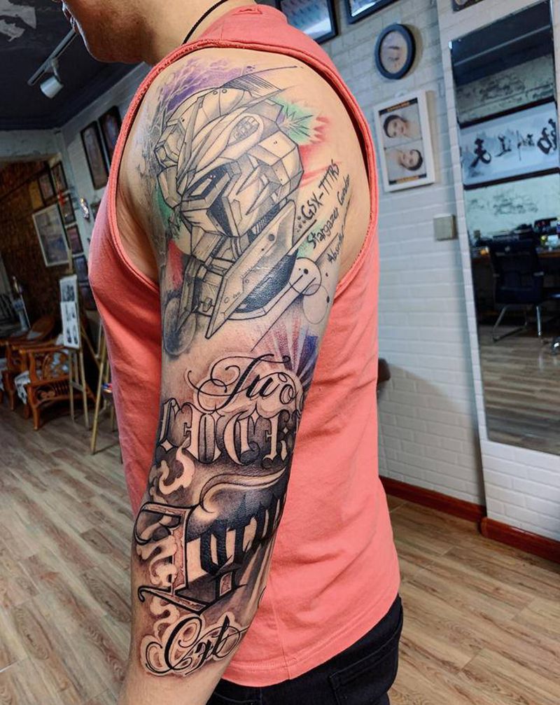 高达悟空纹身图片_手臂花体字纹身图案