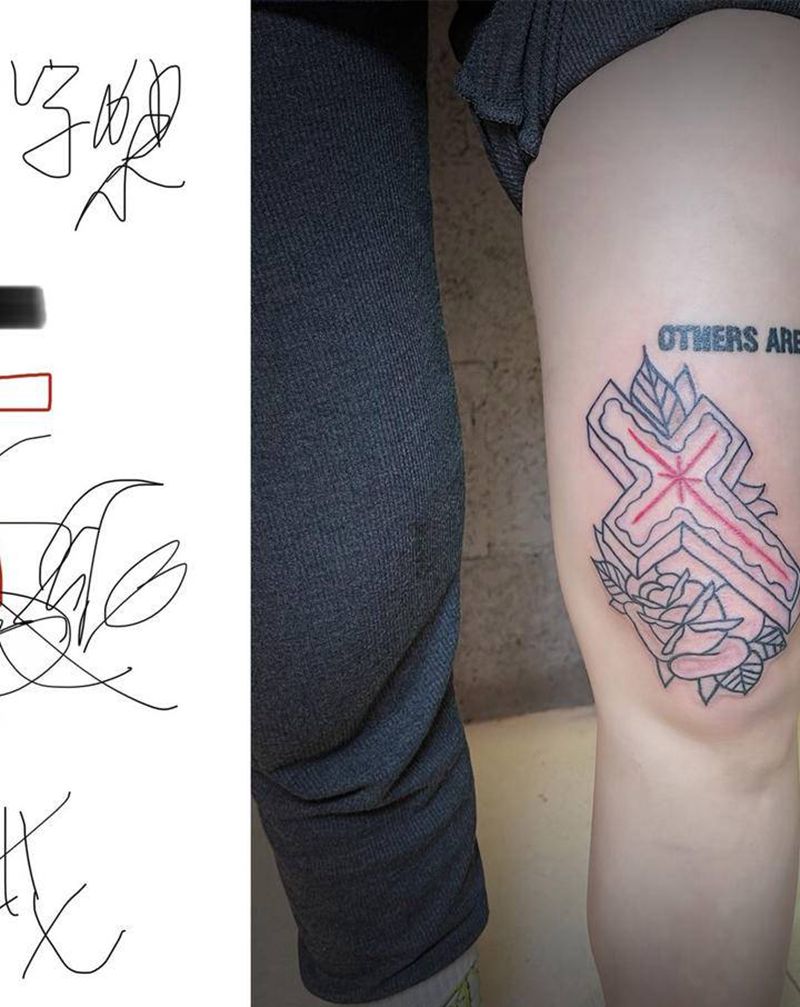 顾客设计纹身图片_腿部老传统纹身图案