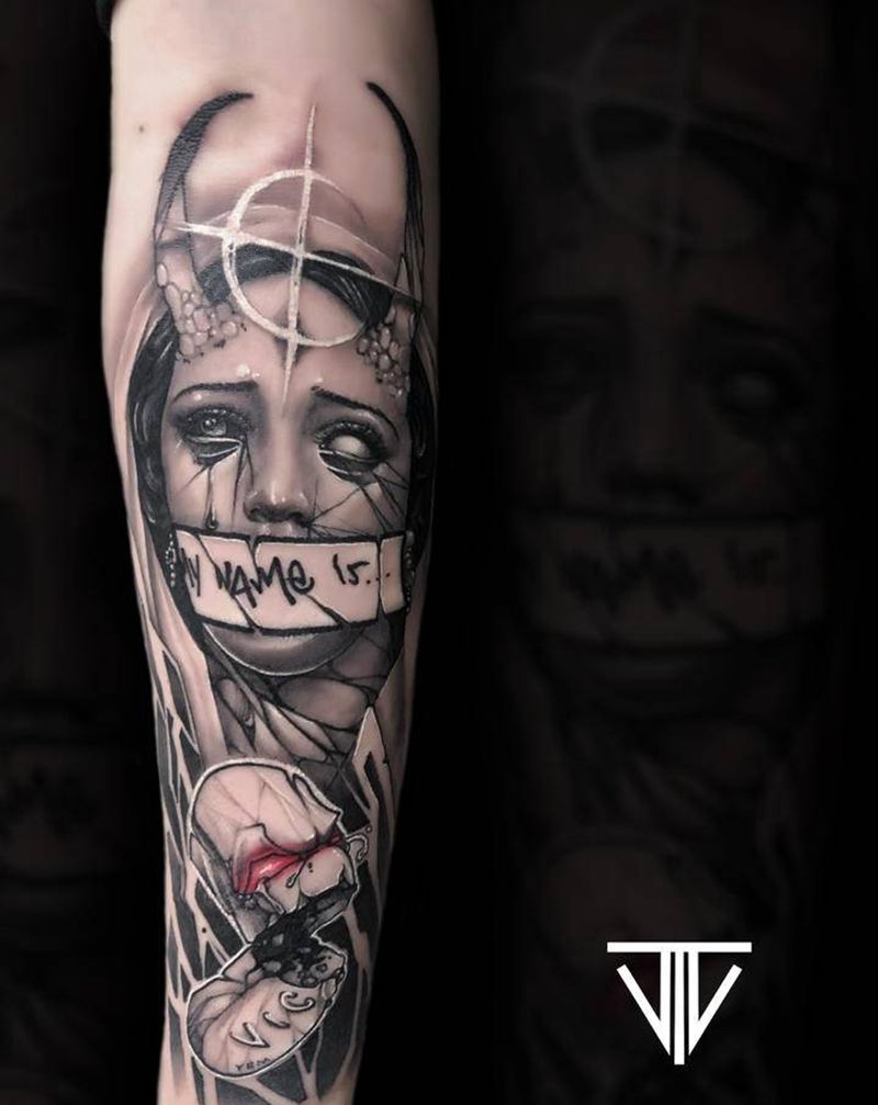 阿姆玛丽亚纹身图片_花体字欧美写实暗黑纹身图案