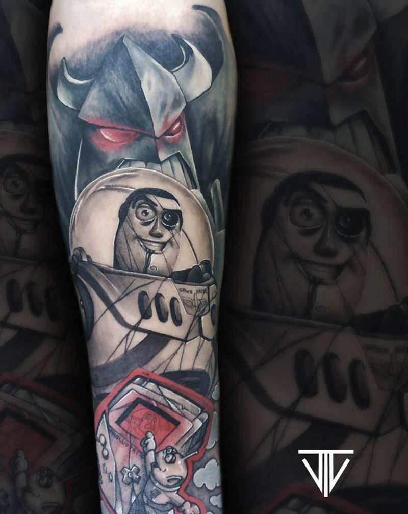 暗黑巴斯光年纹身图片_花体字欧美写实暗黑纹身图案