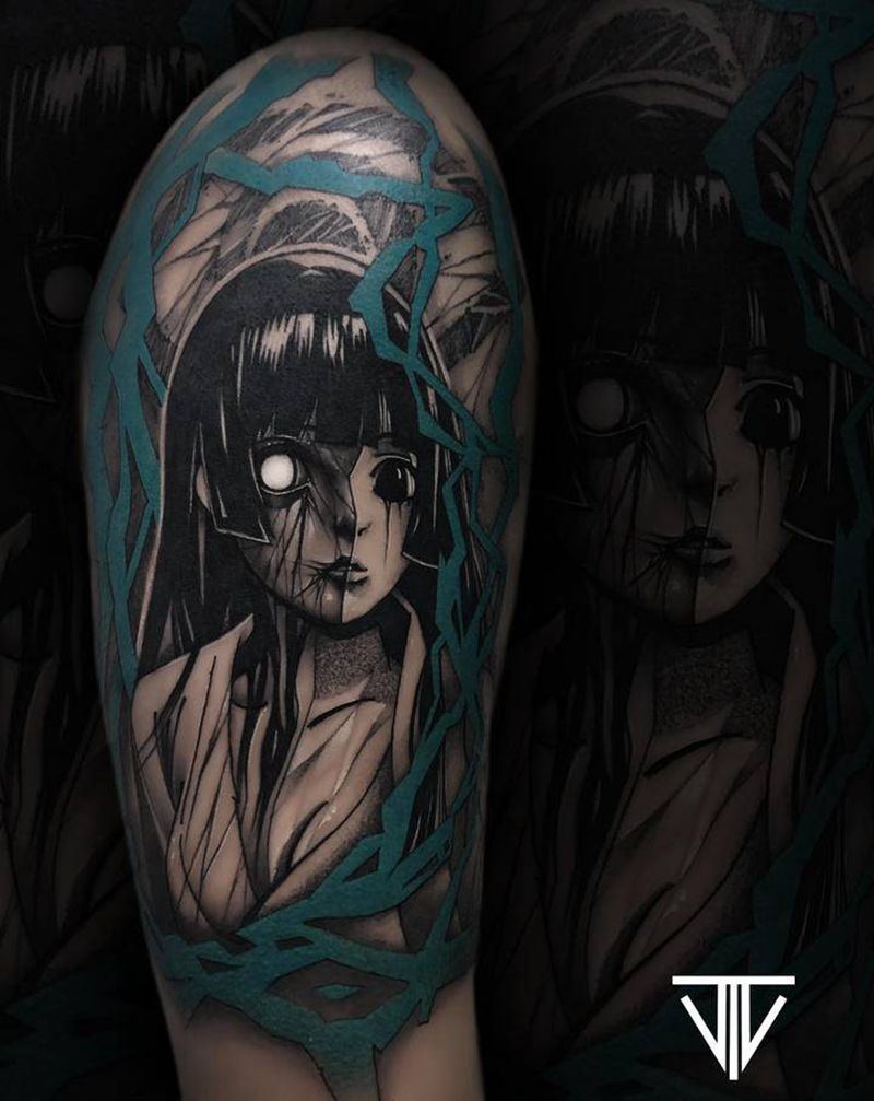 暗黑伊邪那美纹身图片_花体字欧美写实暗黑纹身图案