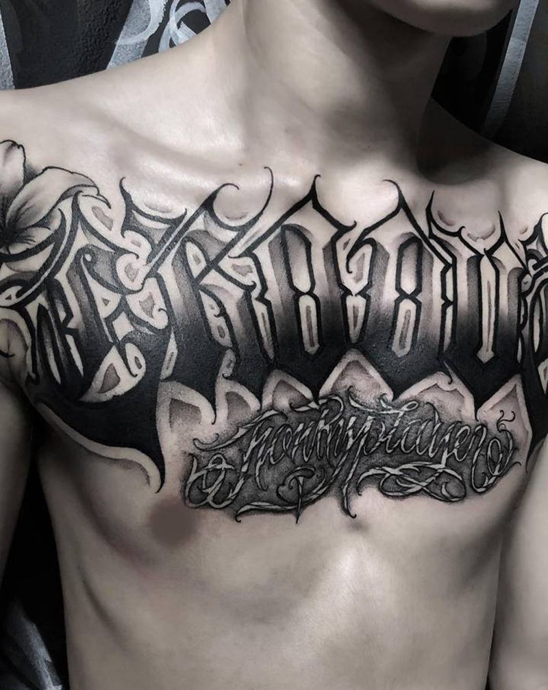 老字工作纹身图片_花体字欧美写实纹身图案