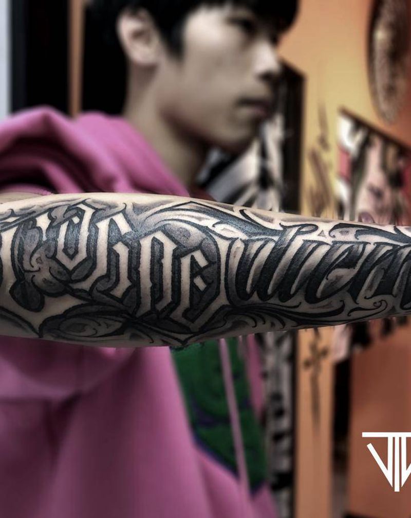 老字工作纹身图片_花体字纹身图案