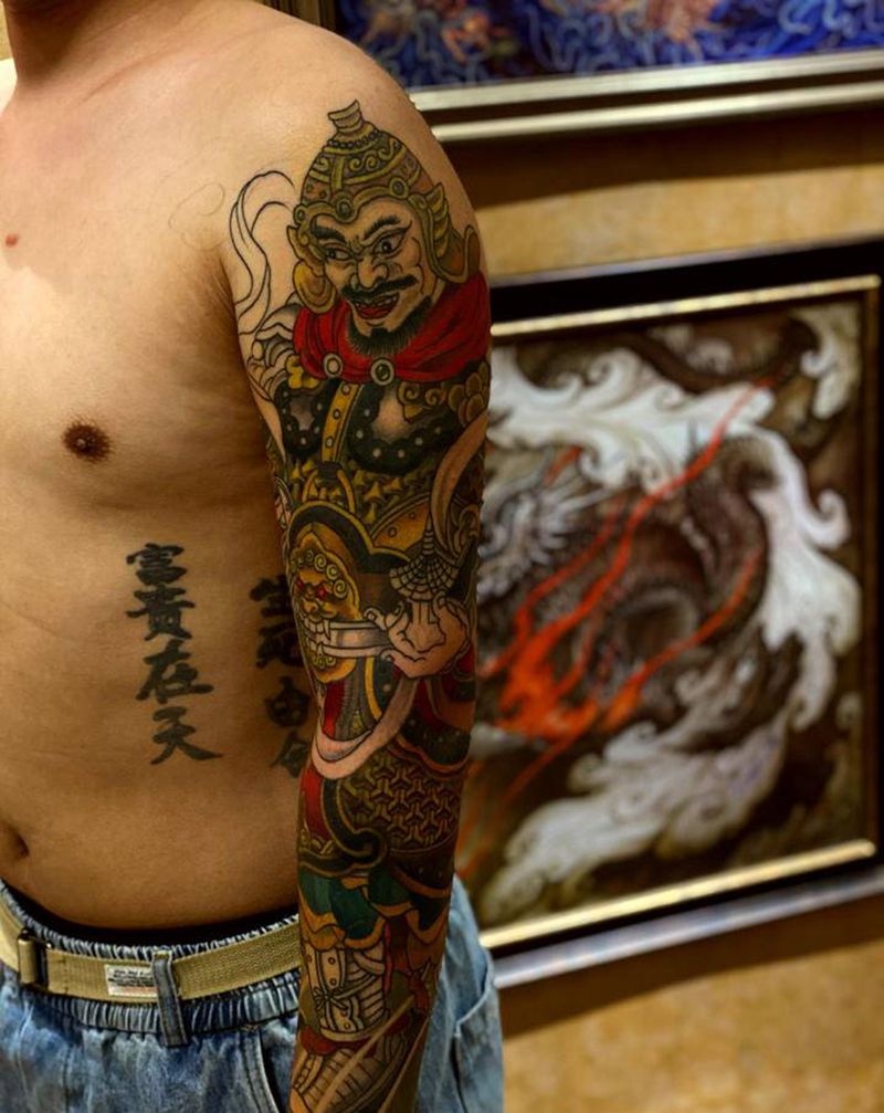 昆沙门天王纹身图片_手臂老传统纹身图案