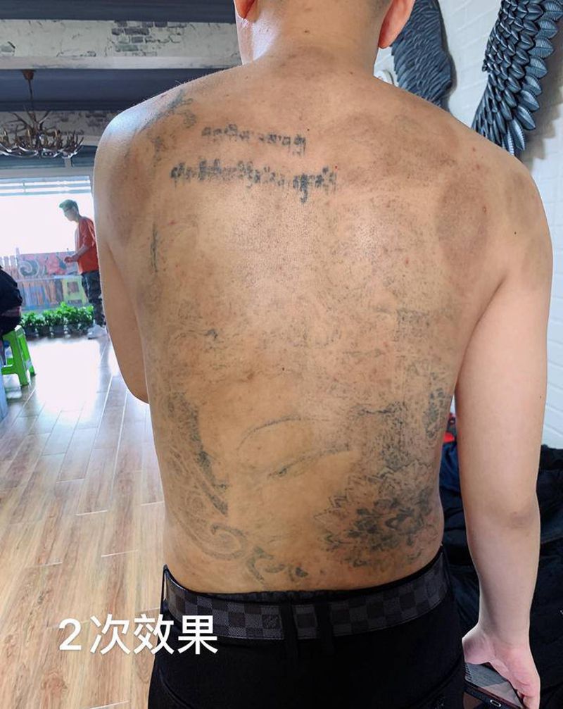 洗纹身对比图纹身图片_背部新传统纹身图案