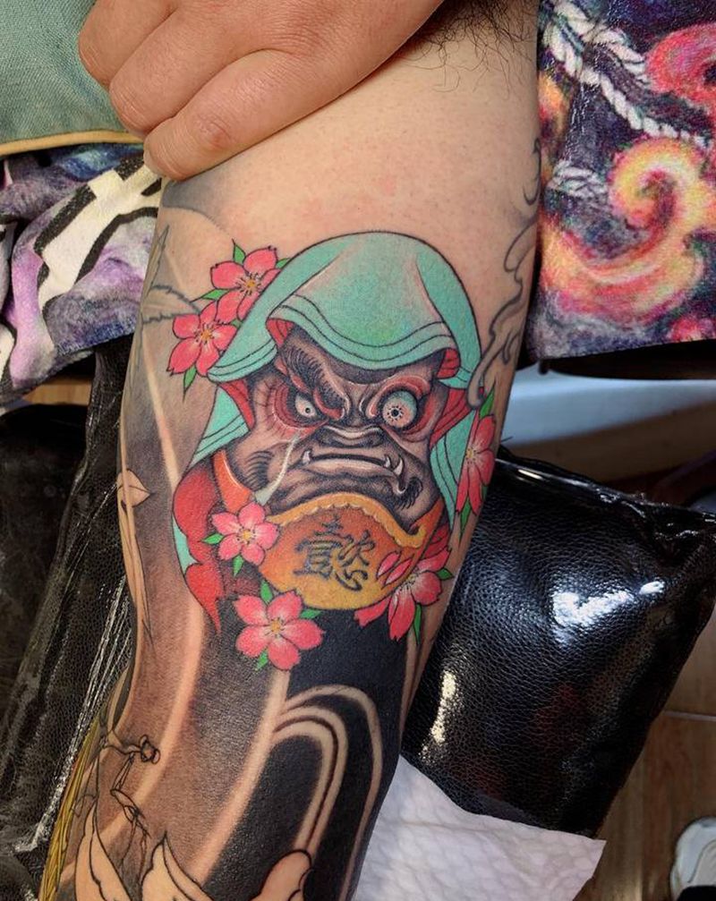 达摩蛋金蟾纹身图片_手臂新传统纹身图案