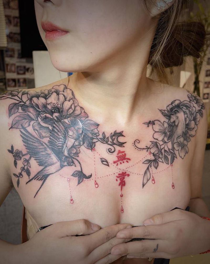 覆盖纹身图片_胸部点刺纹身图案